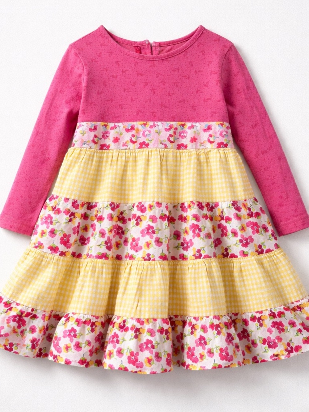 Ricrac & Ruffles pink and yellow multi pattern mystery twirly dress size 2T